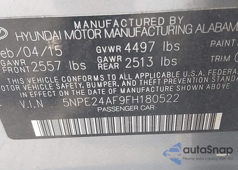 2015 Hyundai Sonata Se из США, поврежденный, VIN 5NPE24AF9FH180522